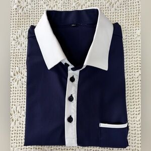 Men's “State and Liberty” Royal Navy Blue and White Mesh Dress Shirt (XL)